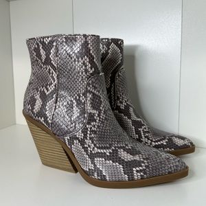 Express Snake Skin Booties Boot Heel